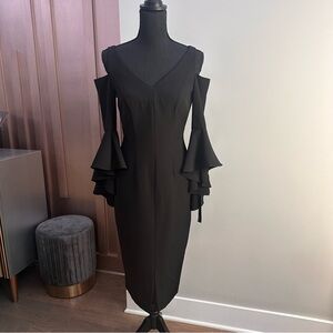 Black Cocktail Dress Sleeve Cut Out With Ruffle Detail New With Tags